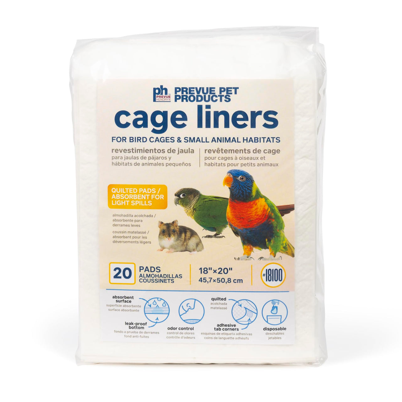 Prevue Pet Products Disposable Cage Liners for Birds and Small Animals - Parrot, Parakeet, Conure, Cockatiel Cages and Hamster, Guinea Pig, Mouse Cages White 20" X 18" - 20 Liners