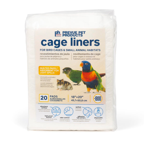 Prevue Pet Products Disposable Cage Liners for Birds and Small Animals - Parrot, Parakeet, Conure, Cockatiel Cages and Hamster, Guinea Pig, Mouse Cages White 20" X 18" - 20 Liners