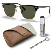 Thumbnail for Ray-Ban RB3016 Clubmaster Classic Square Shape Sunglasses With Eyewear Kit Bundle - High Bridge Fit - Ideal Formal and Casual Wear Square Sunglasses