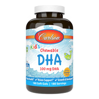 Thumbnail for Carlson - Kid's Chewable DHA, 100 mg DHA, Brain Health, Vision Function, Growth & Development, Orange, 180 Chewable Softgels