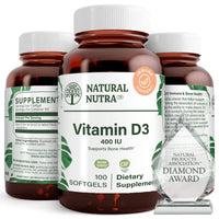 Thumbnail for Natural Nutra 100 Vitamin D3 400 IU Softgels - VIT D Supports Immune Function, Bone & Teeth Health - Sunshine Vitamin D Formula for Cardiovascular & Lung Support - Gluten-Free Dietary Supplement