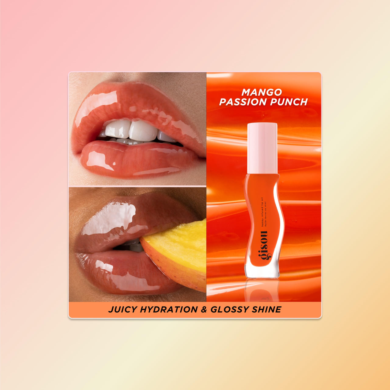 Gisou Honey Infused Hydrating Lip Oil, Nourishing Lip Moisturizer for Dry Lips (Mango Passion Punch)