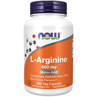 Thumbnail for NOW Foods Supplements, L-Arginine 500 mg, Nitric Oxide Precursor*, Amino Acid, 250 Veg Capsules