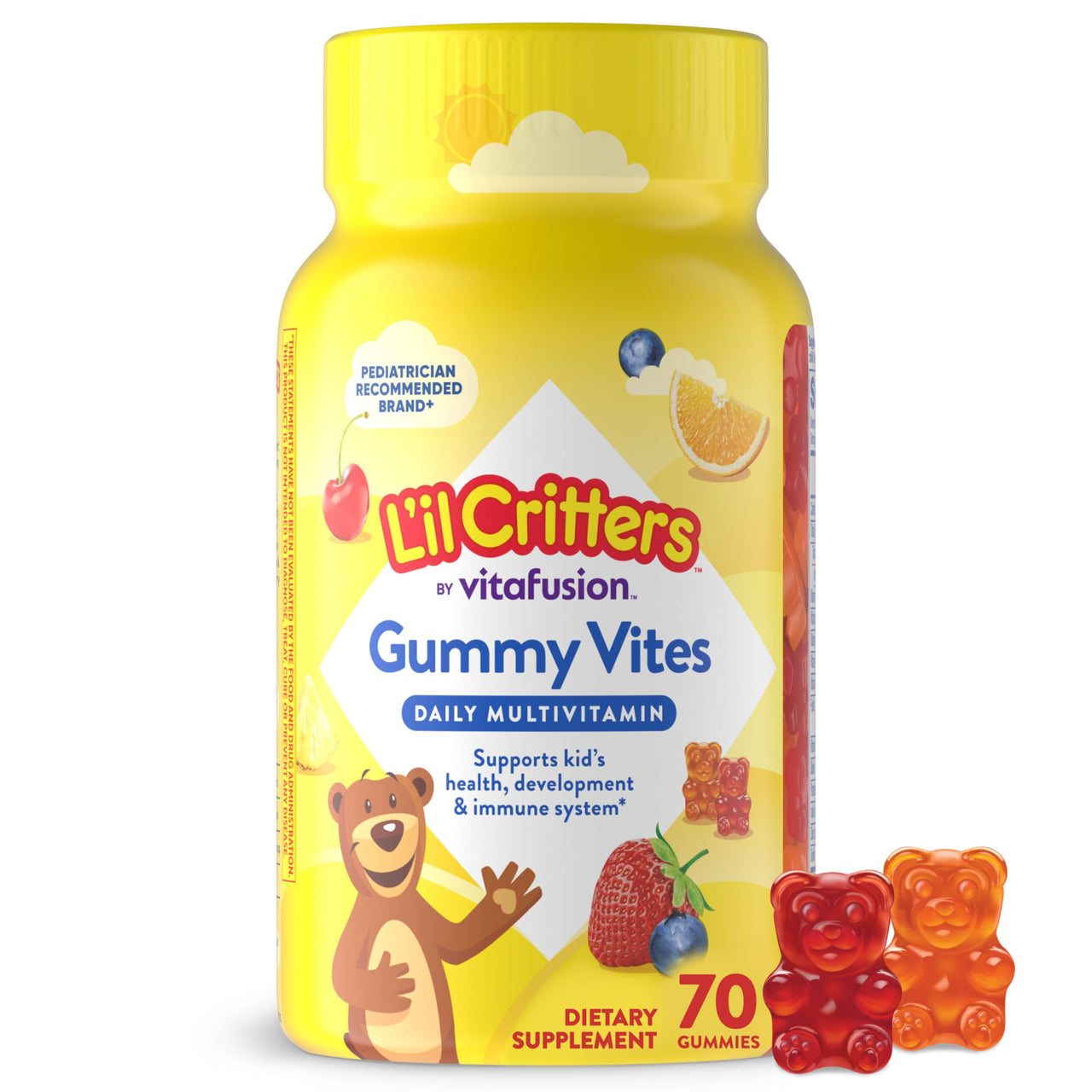 Lâ€™il Critters Gummy Vites Daily Gummy Multivitamin for Kids, Vitamin C, D3 for Immune Support Cherry, Strawberry, Orange, Pineapple and Blueberry Flavors, 70 Count Gummies