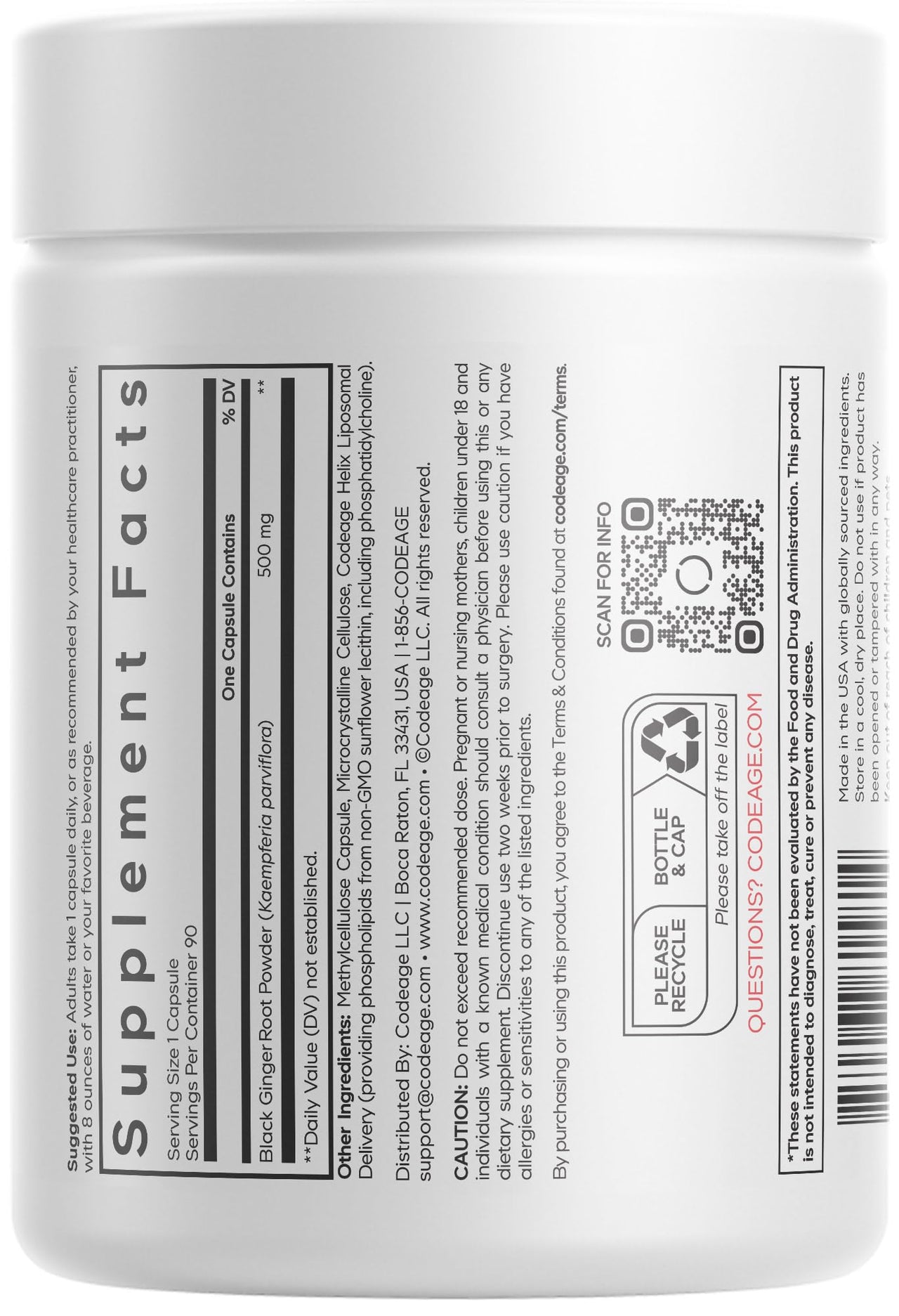 Codeage Liposomal Black Ginger Supplement - Kaempferia Parviflora Root Powder - 3-Month Supply - Ginger Root Pills and Herbal Root - Liposomal Delivery - 1 Capsule Per Serving - Non-GMO - 90 Capsules