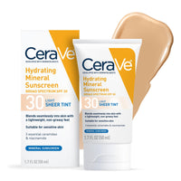 Thumbnail for CeraVe Hydrating Mineral Sunscreen SPF 30 with Sheer Tint, Tinted Mineral Sunscreen with Zinc Oxide & Titanium Dioxide, Blends Seamlessly For Healthy Glow, Light, 1.7 Oz