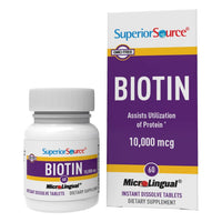 Thumbnail for Superior Source Biotin 10,000 mcg - Daily Supplement Supports Hair Health & Growth - Natural Biotin Supplement Aids Healthy Nails & Skin - 60 Sublingual Dissolving Tablets