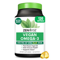 Thumbnail for Zenwise Health Vegan Omega 3 Supplement - Burpless Omega 3 Supplement with DHA, EPA & DPA Fatty Acids for Immune Health - Fish Oil Alternative from Sustainably Sourced Marine Algae Oil - 120 Softgels