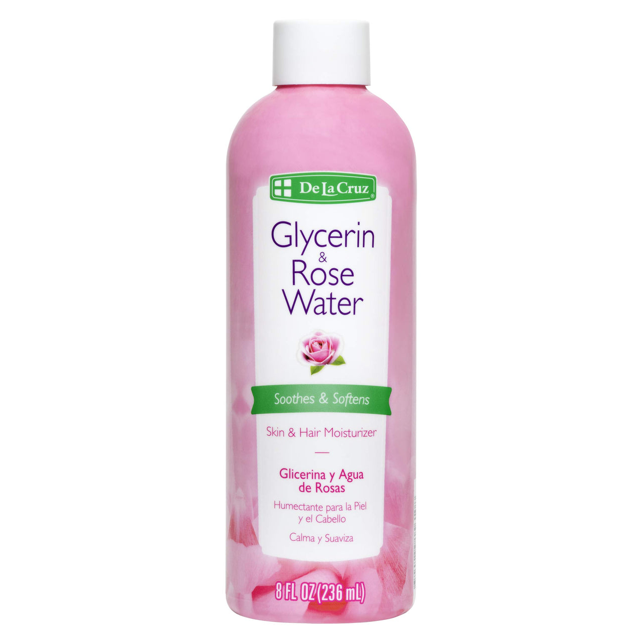 De La Cruz Rose Water and Glycerin for Face - Rosewater Facial Toner and Moisturizer for Skin and Hair 8 fl oz (236 mL)
