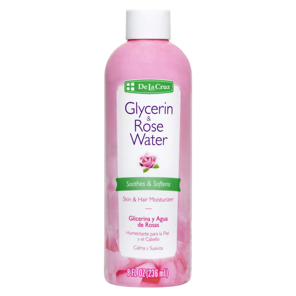 De La Cruz Rose Water and Glycerin for Face - Rosewater Facial Toner and Moisturizer for Skin and Hair 8 fl oz (236 mL)