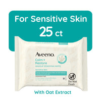 Thumbnail for Aveeno Calm + Restore Unscented Makeup Remover Face Wipes, Fragrance Free Facial Cleansing Towelettes with Oat Extract & Calming Feverfew Leave Skin Feeling Soothed, Alcohol Free, 25 ct
