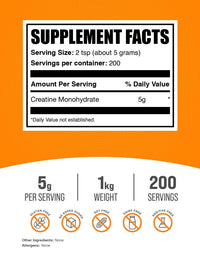 Thumbnail for BulkSupplements.com Creatine Monohydrate Powder - Micronized Creatine Powder, Unflavored - Pure & Gluten Free, 5g (5000mg) per Servings, 1kg (2.2 lbs) (Pack of 1)