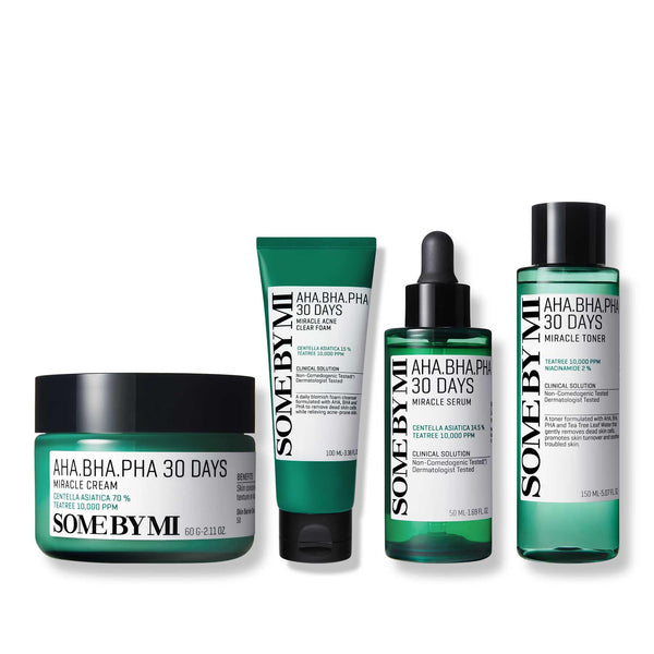 SOME BY MI AHA BHA PHA 30 Days Miracle Toner + Cream + Serum + Acne Clear Foam