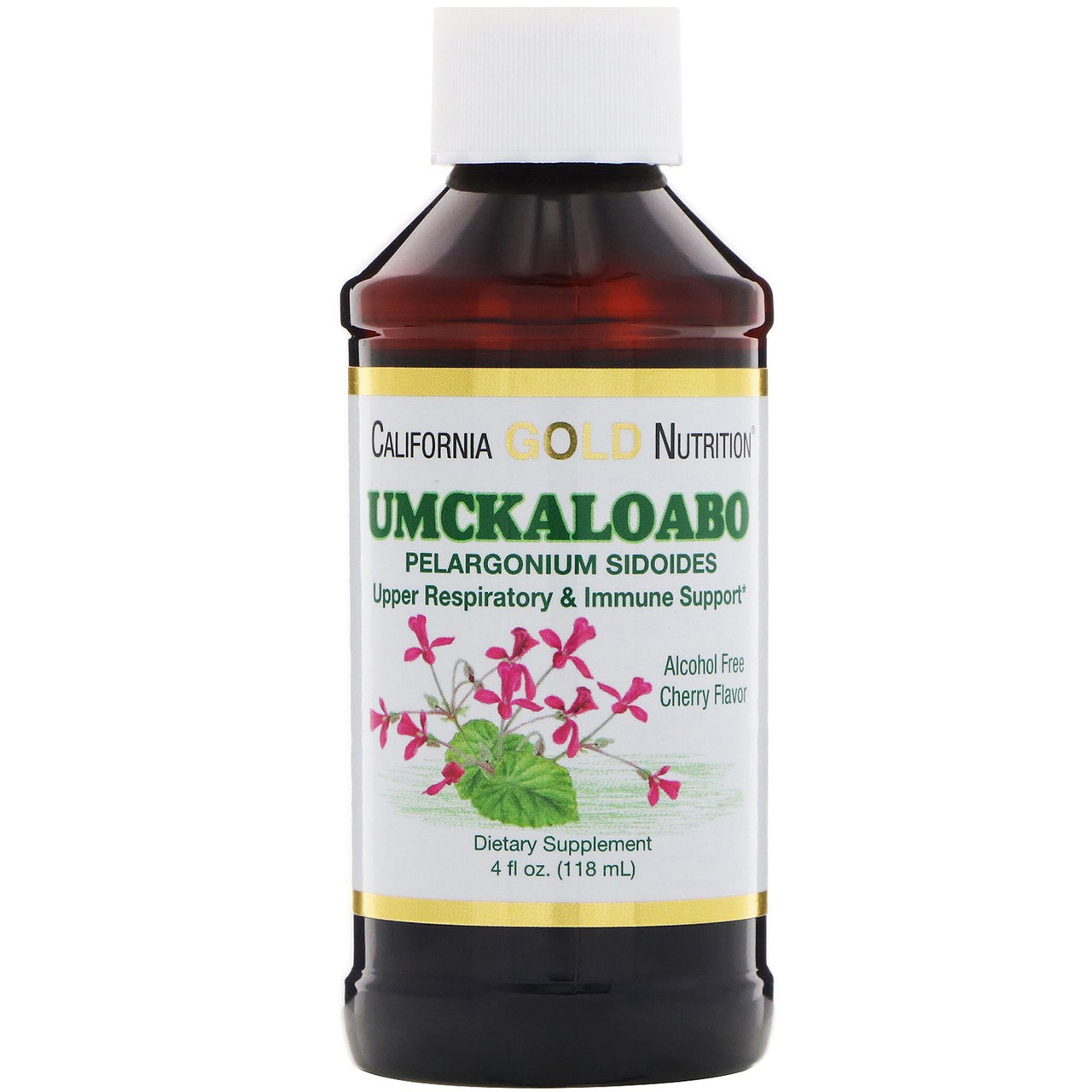 California Gold Nutrition Umckaloabo Upper Respiratory Immune Support Alcohol Free Cherry Flavor Syrup 4 fl oz 118 ml, Alcohol-Free, CGN