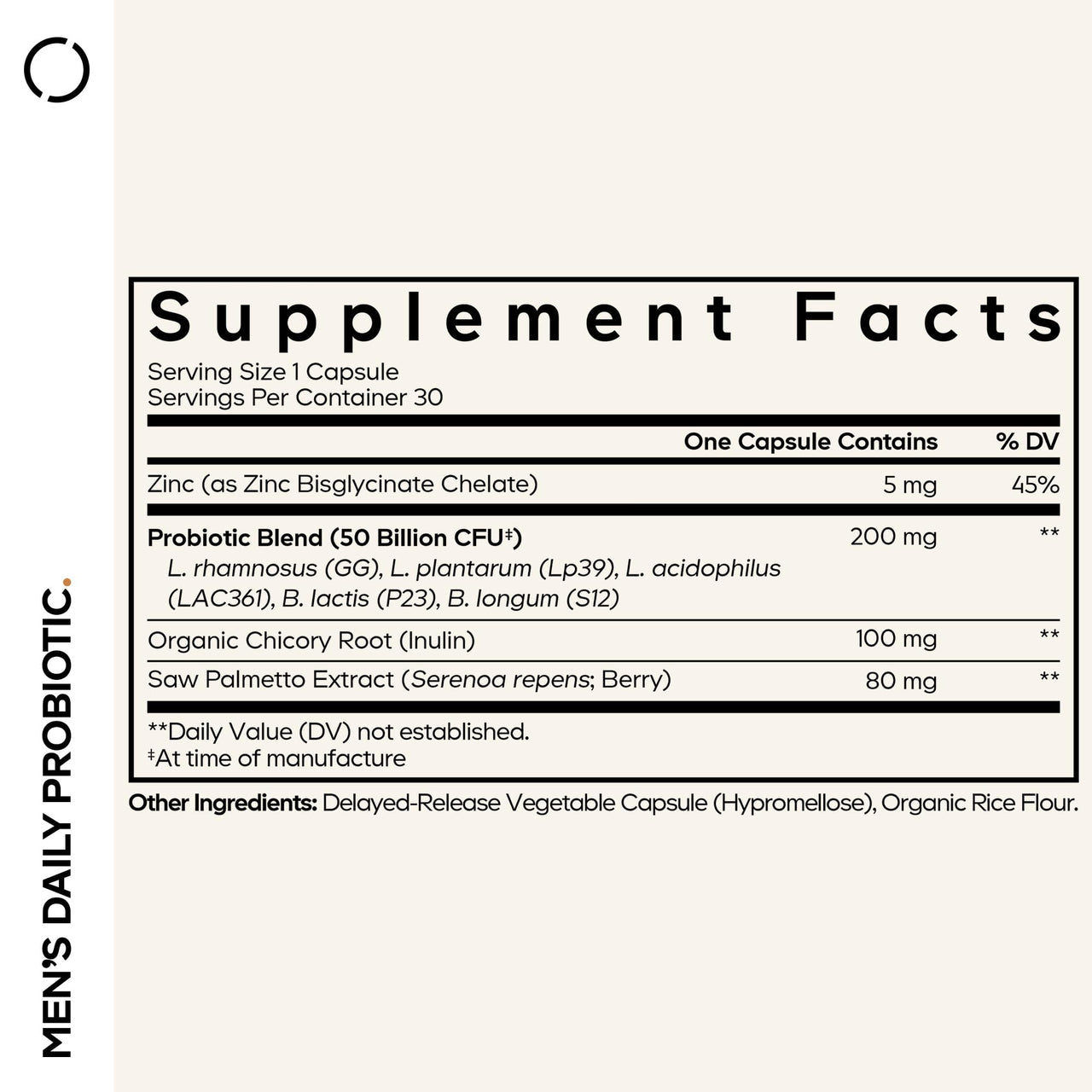 Codeage Men’s Daily Probiotic Supplement - 50 Billion CFU Probiotic Blend with Zinc, Inulin Prebiotic, Saw Palmetto – Men’s Wellness Support – 1 Capsule Per Serving - Non-GMO – 30 Capsules
