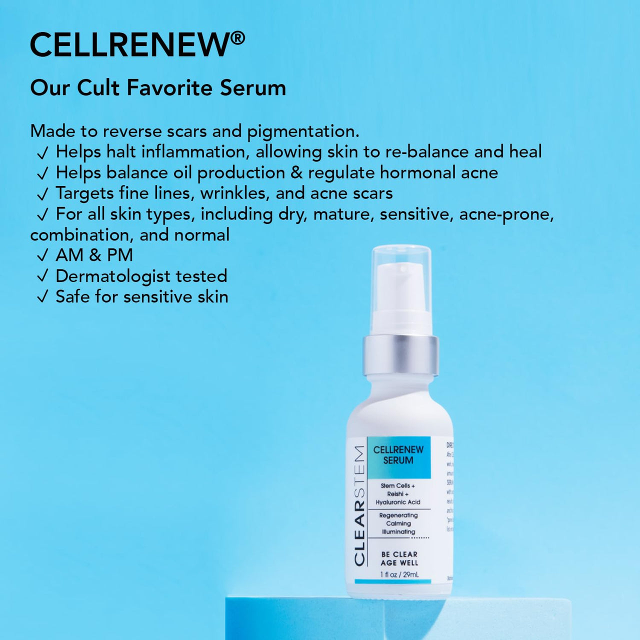 Clearstem CELLRENEW Collagen Stem Cell Serum for Acne & Youthful Skin