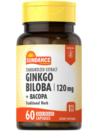 Thumbnail for Sundance Ginkgo Biloba Capsules | 120mg | Standardized Extract with Bacopa | Gluten Free Traditional Herb Supplement