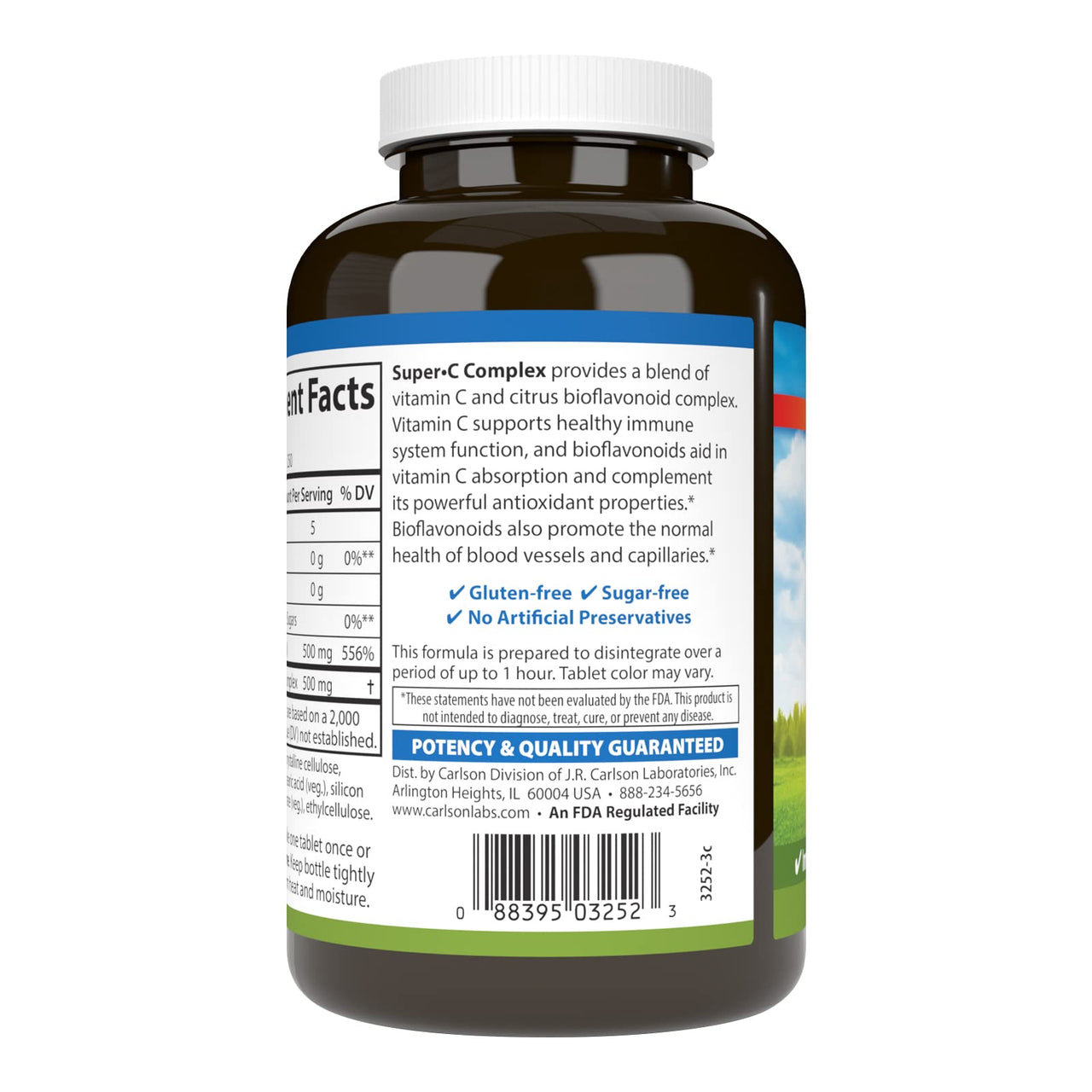 Carlson - Super-C Complex, Vitamin C + Bioflavonoids, Immune Function & Optimal Wellness, Antioxidant, 250 Vegetarian Tablets