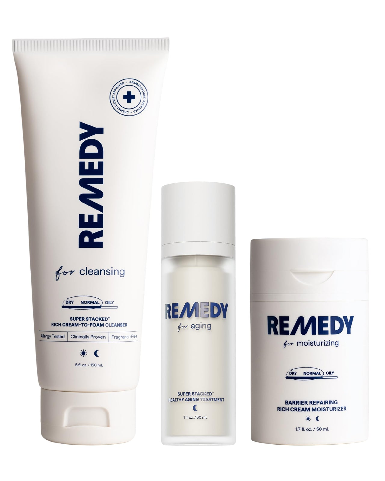 Remedy The Anti-Aging Routine | Complete 3-Step System | Rich Cream Cleanser, Moisture Cream & Retinol Night Treatment | Ceramides, Niacinamide, Peptides | Created by Dermatologist Dr. Shah | Vegan