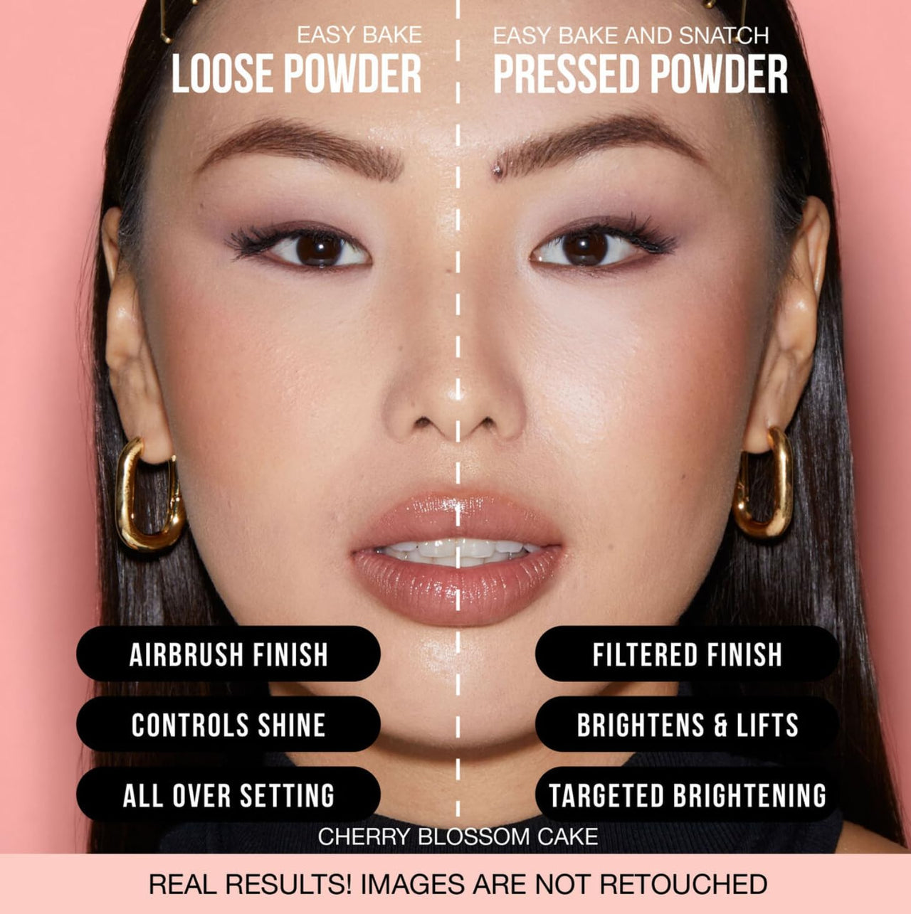 Huda Beauty Mini Easy Bake Loose Baking & Setting Powder - Cherry Blossom Cake (fair to medium with true pink undertones) 0.21 oz / 6 g
