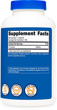 Thumbnail for Nutricost L-Tyrosine 500mg, 180 Capsules - Gluten Free & Non-GMO