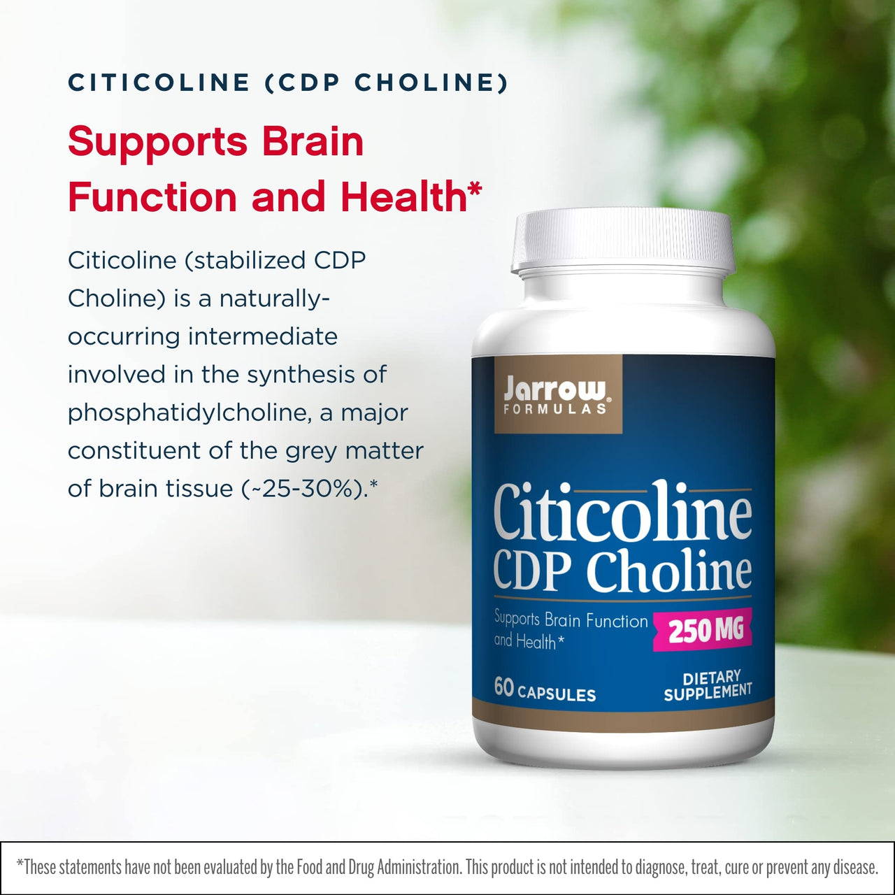 Jarrow Formulas Citicoline (CDP Choline) 250 mg - 60 Capsules, Pack of 2 - Supports Brain Health & Attention Performance - Up to 120 Total Servings