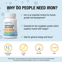 Thumbnail for Puregen Labs Ferrous Sulfate 325 mg (65 mg Elemental Iron) High Potency Iron Supplement | No Artificial Color Additives - 200 Tablets