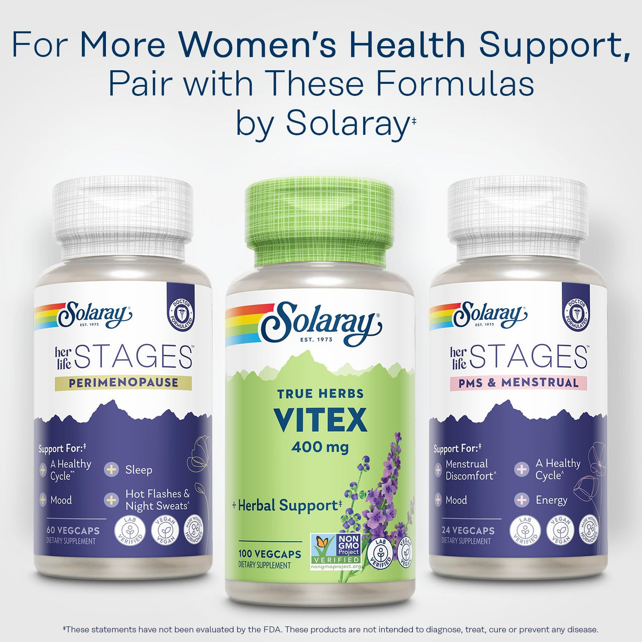 SOLARAY Vitex Berry 400mg | Womens Healthy Hormone Balance Formula | Menstruation & Menopause Support, 100ct