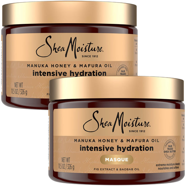 Shea Moisture Hair Mask, Manuka Honey & Mafura Oil Intensive Hydration Masque 2-Pack for Revitalizing Extra Dry, Damaged Hair, Frizz Control, 12 Oz Ea