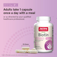 Thumbnail for Jarrow Formulas® Biotin Ultra Strength 5000 mcg, Dietary Supplement, Hair, Skin, and Nails Support, 100 Veggie Capsules, Up to 100 Day Supply