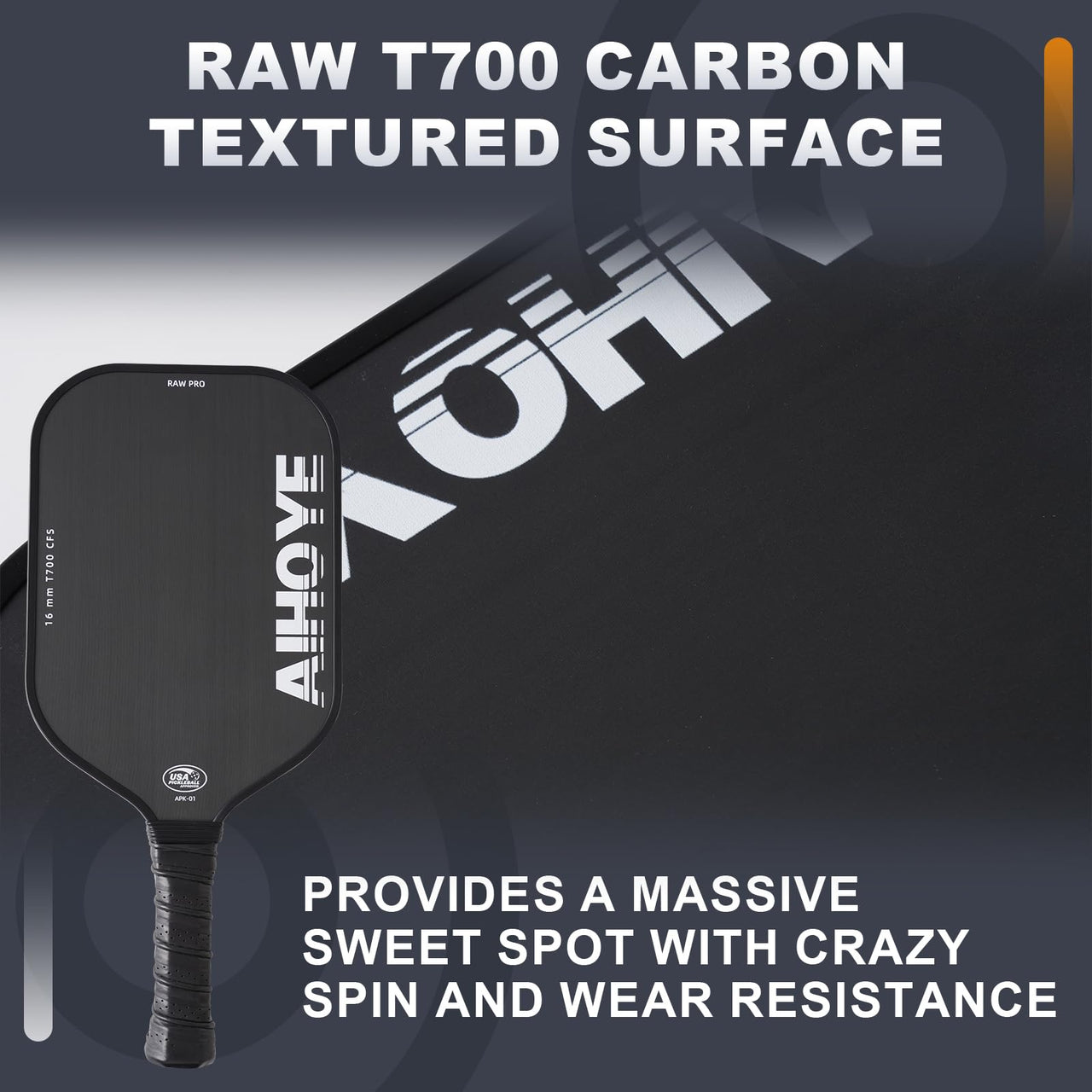 Aihoye PRO Pickleball Paddles- Raw T700 Carbon Fiber Textured Surface (CFS) with High Grit & Spin, Pickleball Paddles Set of 2 with 16MM Polypropylene Honeycomb Core, USAPA Approved