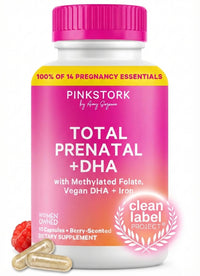 Thumbnail for Pink Stork Total Prenatal Vitamins with DHA, Folate, Iron, Choline, and Vitamin B12 - Prenatals for Women to Support Fetal Development, Pregnancy Essentials, Berry Essence, 60 Capsules, 1 Month Supply
