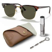Thumbnail for Ray-Ban RB3016 CLUBMASTER CLASSIC Square Shaped Non-Polarized Sunglasses for Men & Women – Includes Official RAYBAN Eyewear Kit – Ideal Formal & Casual Wear Sunglasses – G-15 Green Lens