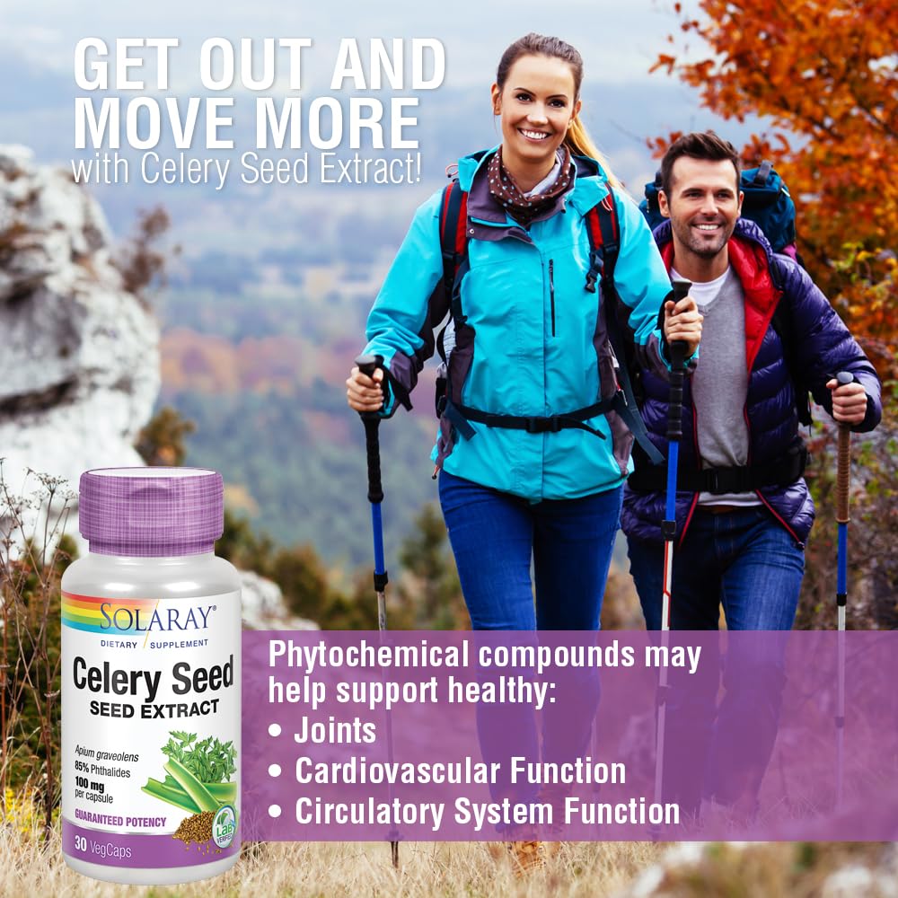 SOLARAY Celery Seed Extract Capsules - Overall Health Support for Men & Women, 100 mg, 85% Phthalides, Non-GMO, Vegan - 30 Count VegCaps