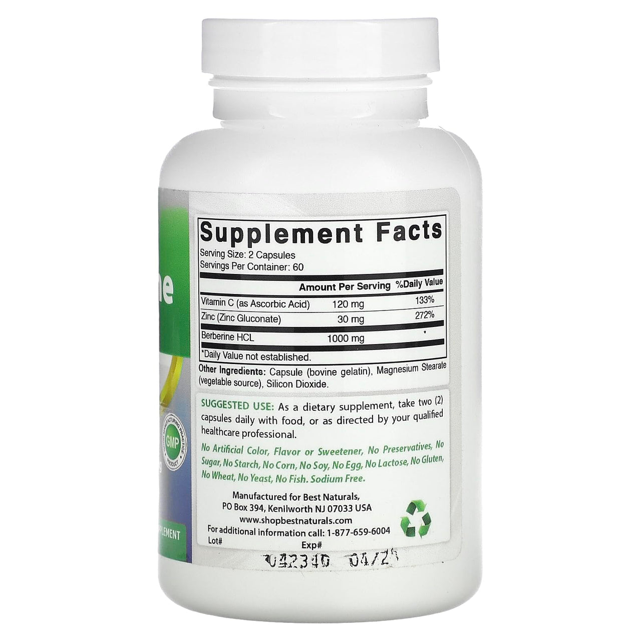 Best Naturals Berberine Plus 1000mg per Serving 120 Capsules