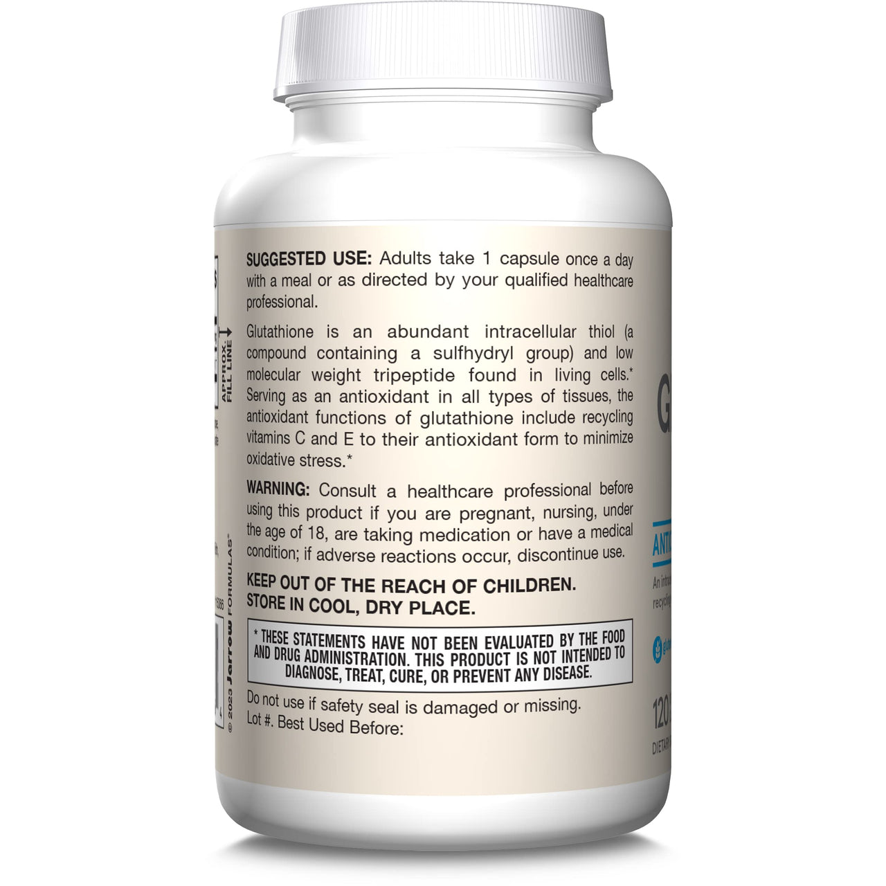 Jarrow Formulas Glutathione Reduced 500 mg - 120 Veggie Capsules - Intracellular Antioxidant - Quality Glutathione Supplements - Supports Recycling of Vitamins C & E - Non-GMO - Gluten Free - Vegan