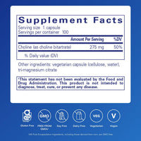 Thumbnail for Pure Encapsulations Choline (Bitartrate) - 275 mg Choline (Bitartrate) - Supports Methylation, Brain Health & Cell Function* - Highly Bioavailable - Vegan & Non-GMO - 100 Capsules