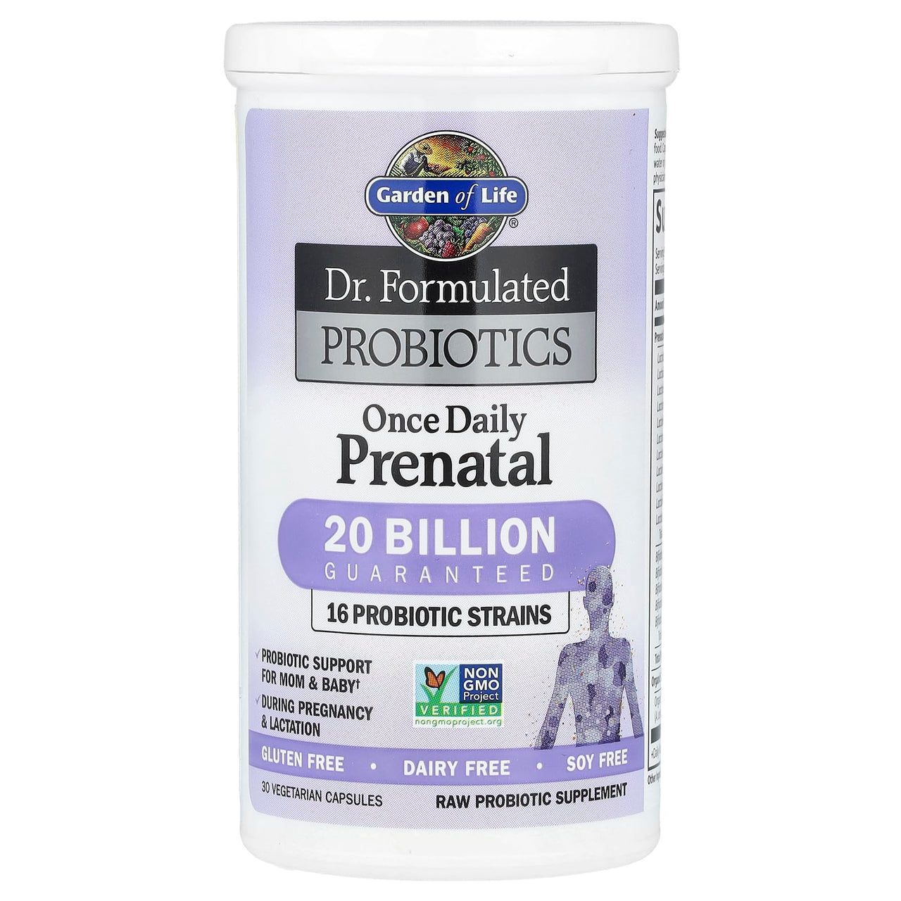 Garden of Life Dr. Formulated Probiotics Once Daily Prenatal - Acidophilus and Bifidobacteria Probiotic Support for Mom and Baby – Shelf Stable - Gluten, Dairy, and Soy-Free - 30 Vegetarian Capsules