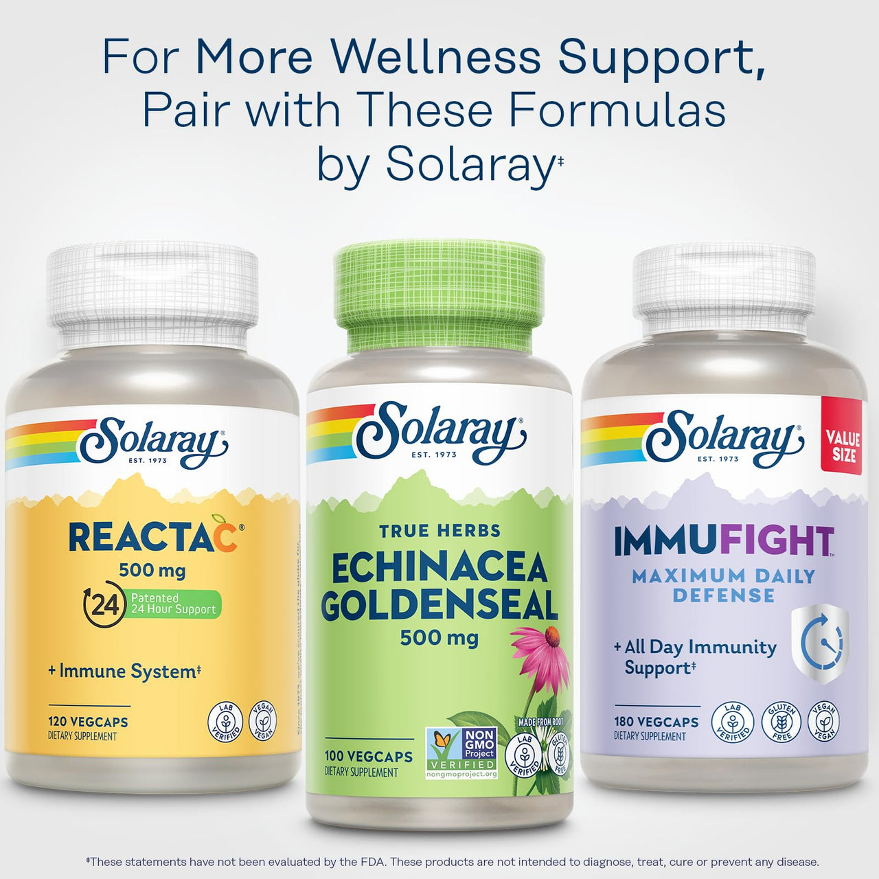 SOLARAY Echinacea Root & Goldenseal Root Supplement - 500 mg per Serving, Non-GMO, Vegan & Lab Verified - 100 Count VegCaps