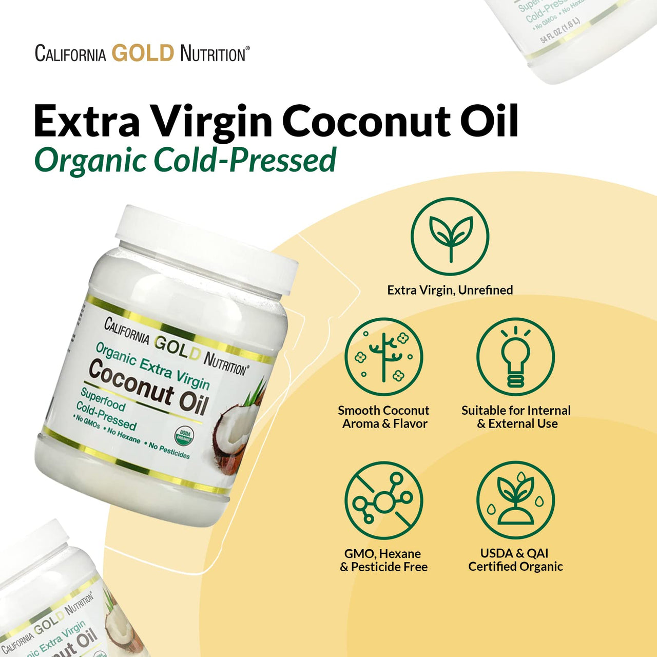 Organic Extra Virgin Coconut Oil by California Gold Nutrition - Use as Cooking Oil or Butter Substitute - Use Externally on Hair & Skin - Vegan Friendly - Gluten Free, Non-GMO - 2 Pack - 16 fl oz Each
