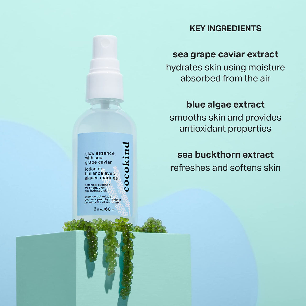 Cocokind Glow Essence with Sea Grape Caviar, Hydrating Primer and Facial Mist, Facial Moisturizer with Sea Buckthorn, Linoleic Acid, and Vitamin E