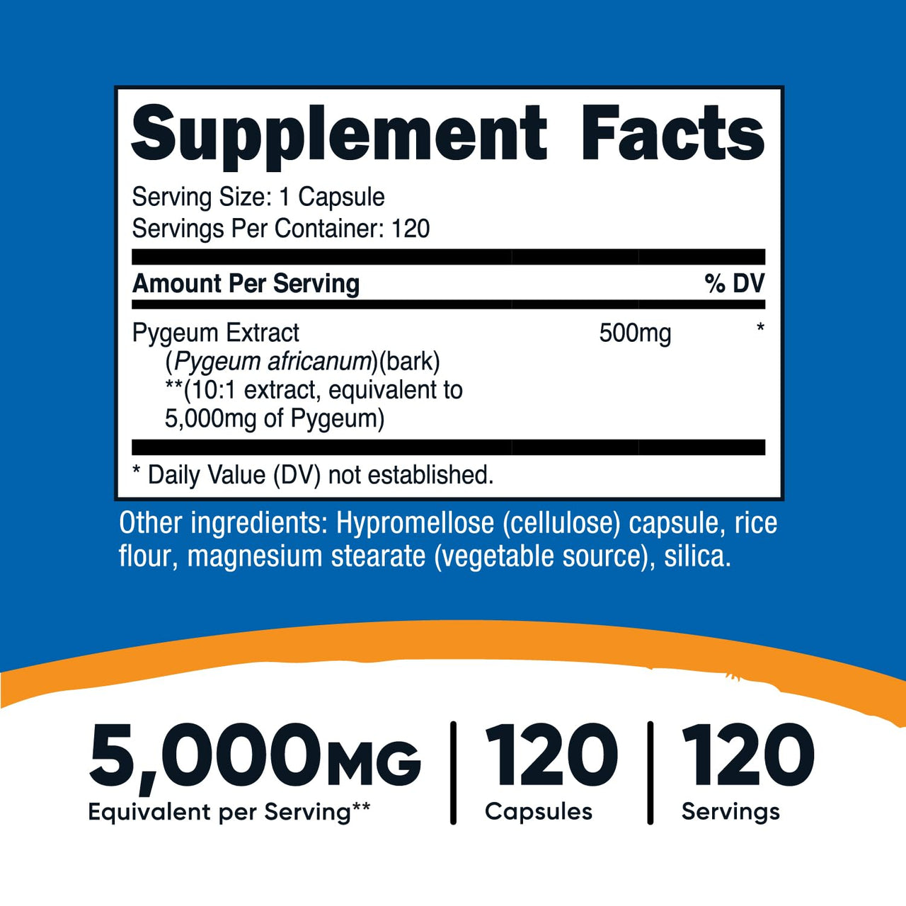 Nutricost Pygeum Extract 5000mg Equivalent, 120 Capsules (from 500mg of 10:1 Extract) - Veggie Capsules, Non-GMO, Gluten Free, Vegetarian Friendly