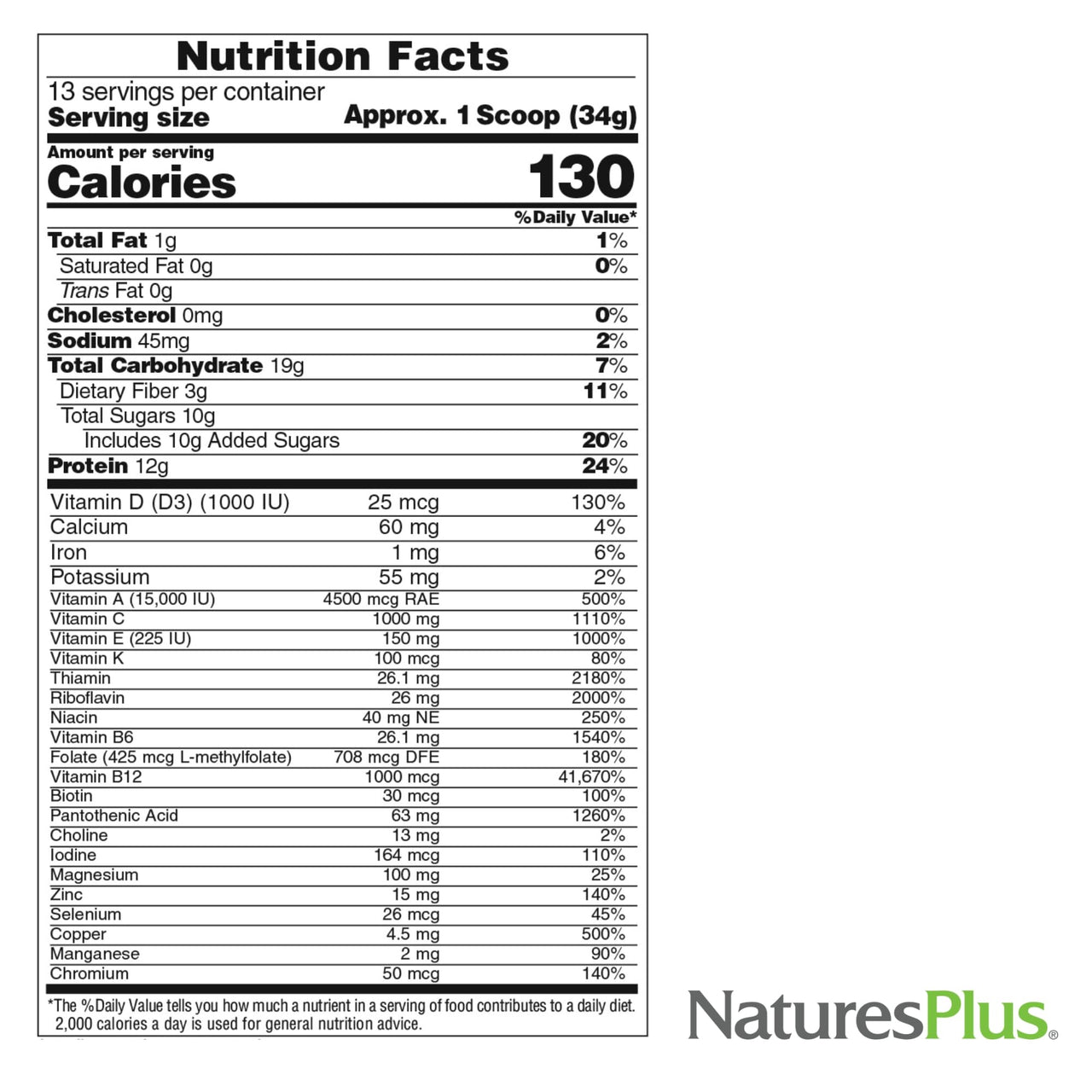 NaturesPlus Source of Life GOLD Energy Shake - 0.97 lb - Tropical Berry Flavor - Vitamin, Mineral & Protein Formula with 120+ Concentrated Whole Foods - Vegetarian & Gluten Free - 13 Servings