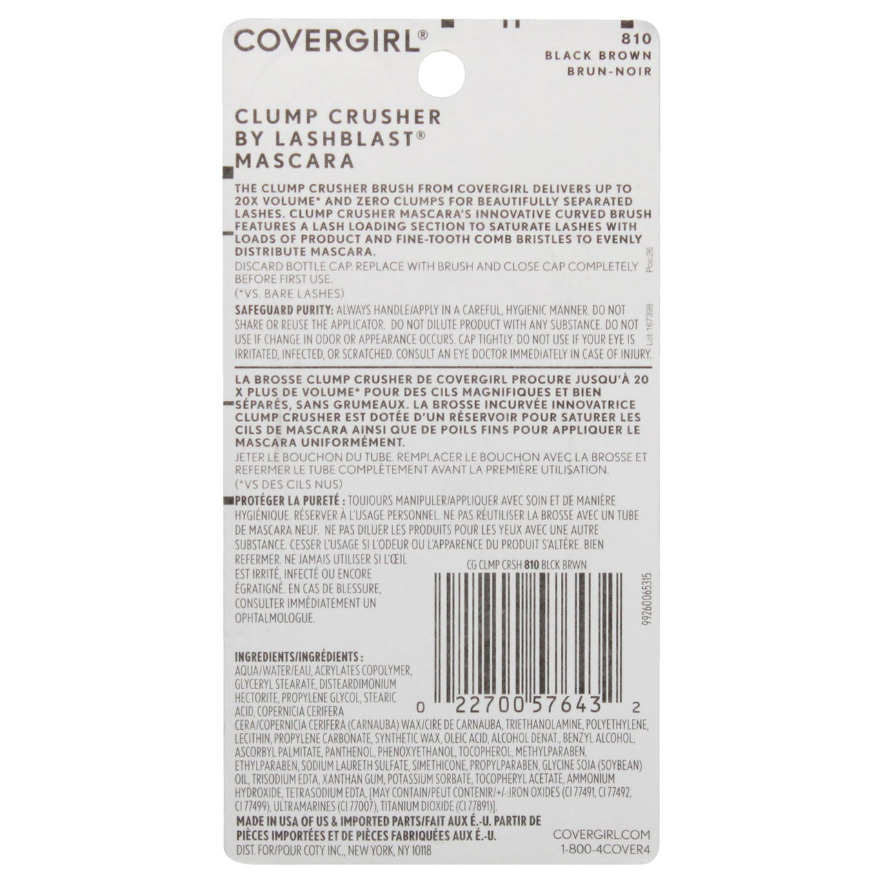 COVERGIRL - Clump Crusher by Lash Blast Mascara, 20X More Volume, Double Sided Brush, Long-Lasting Wear, 100% Cruelty-Free