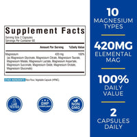 Thumbnail for Vitalibre 10 in 1 Magnesium Complex, 420mg Elemental Magnesium | Ultra Strength, Max Absorption | Chelated Magnesium Supplement for Nerves, Bone & Heart Health | Non-GMO, 120 Vegan Capsules