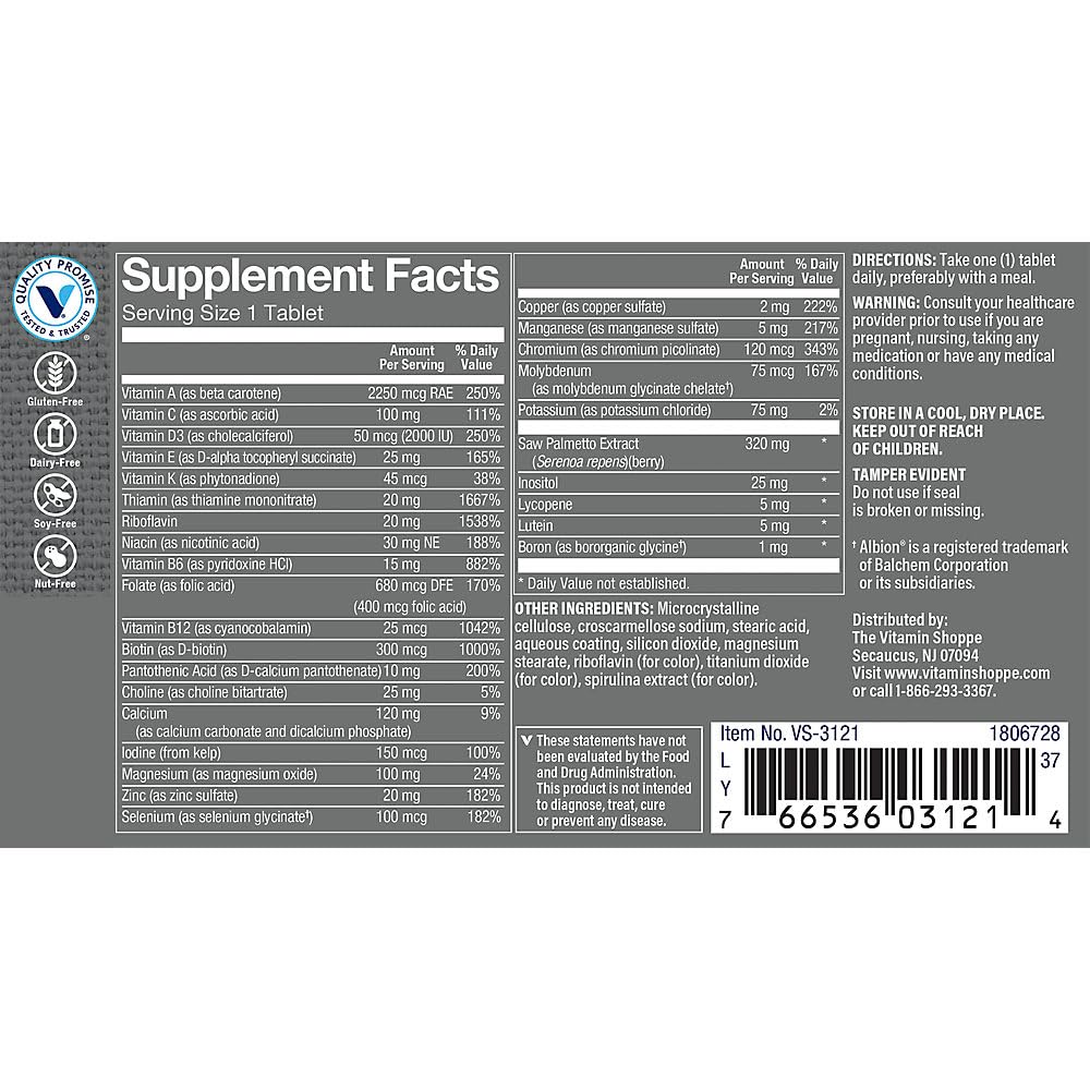 The Vitamin Shoppe Once e Daily Men's 50+ Multivitamin |Multi-Mineral | Antioxidant Supplement |Supports Energy Production, Vision and Immune Health (60 Tablets)