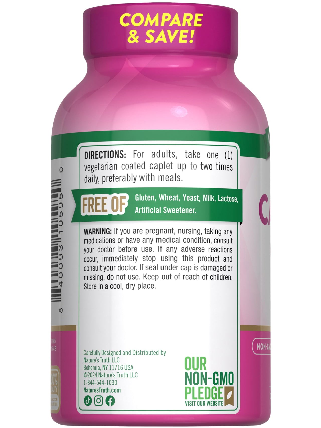 Nature's Truth Calcium 600mg with Vitamin D3 | 250 Caplets | Calcium Carbonate | Vegetarian, Non-GMO & Gluten Free Supplement