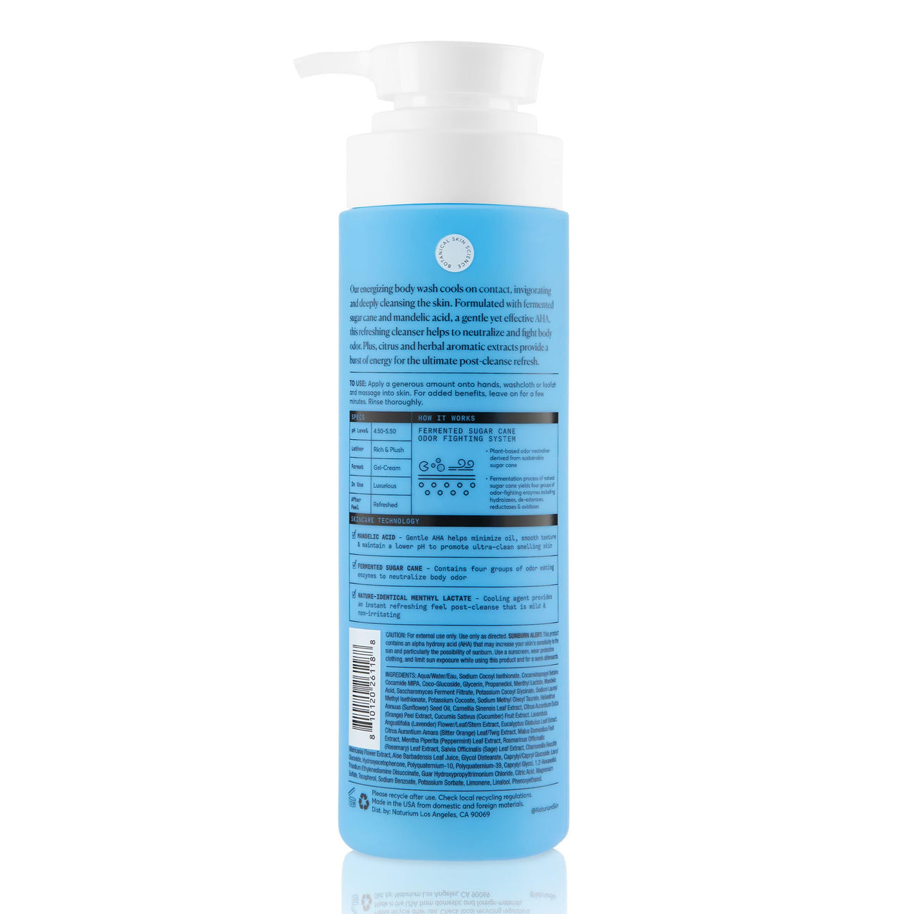 Naturium The Energizer Body Wash, Cooling & Refreshing Formula with Mandelic Acid, Deeply Cleanses & Neutralizes Body Odor, 16.9 oz