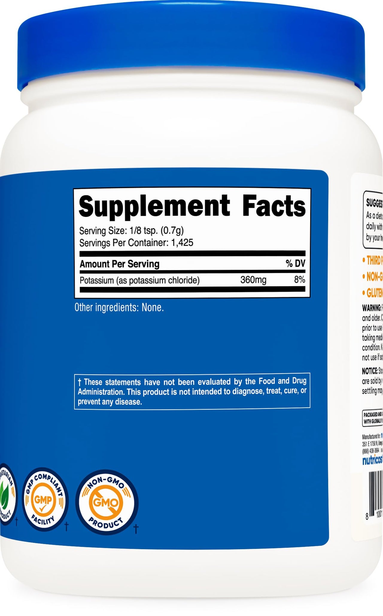 Nutricost Potassium Chloride Powder 1kg - Gluten Free, Non-GMO