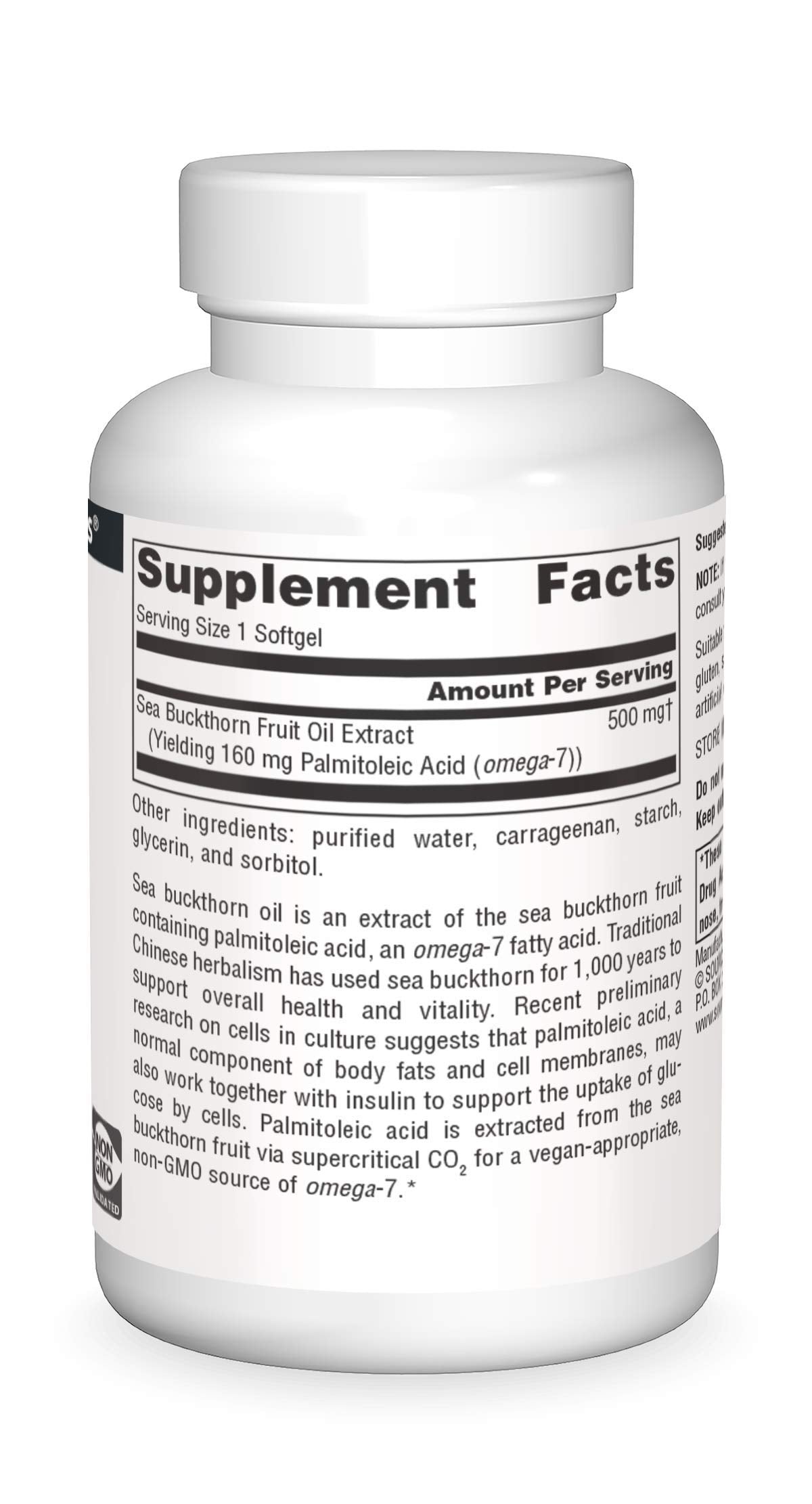 Source Naturals Omega-7 Sea Buckthorn Fruit Oil, Non-GMO, Vegan-Sourced for Health and Vitality* - 30 Vegan Softgels